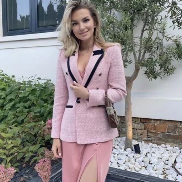 NW T NEW PINK STRUCTURED BLAZER WITH CONTRASTING PIPING - Picture 3 of 16